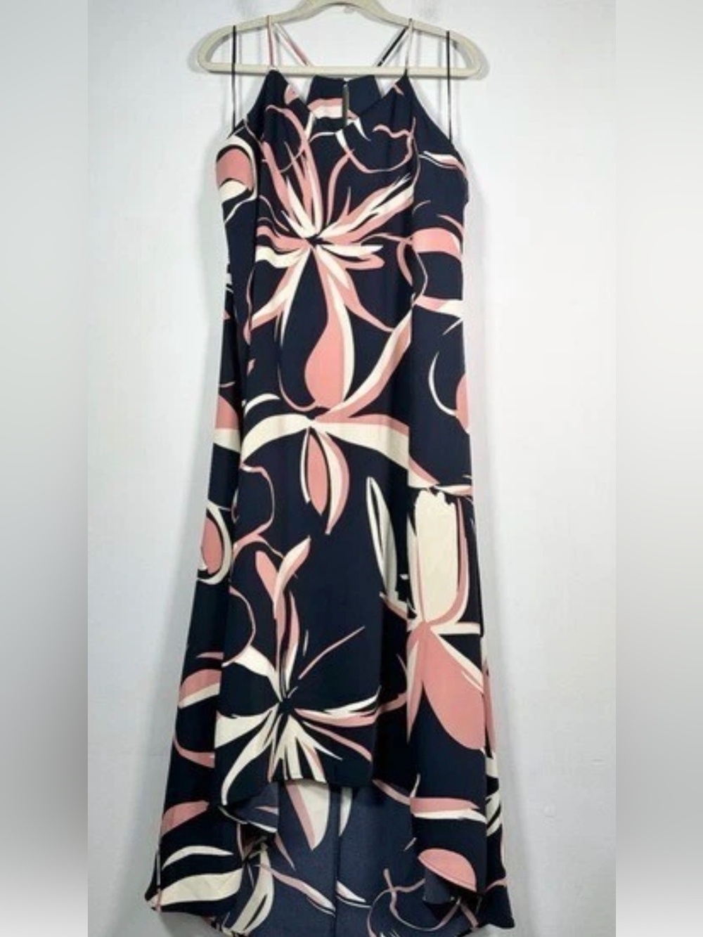NWT Cynthia Rowley Sleeveless Floral High-Low Maxi Dress in Navy and Pink